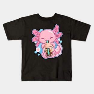 Boba Tea Bubble Tea Milk Tea Anime Axolotl Kids T-Shirt